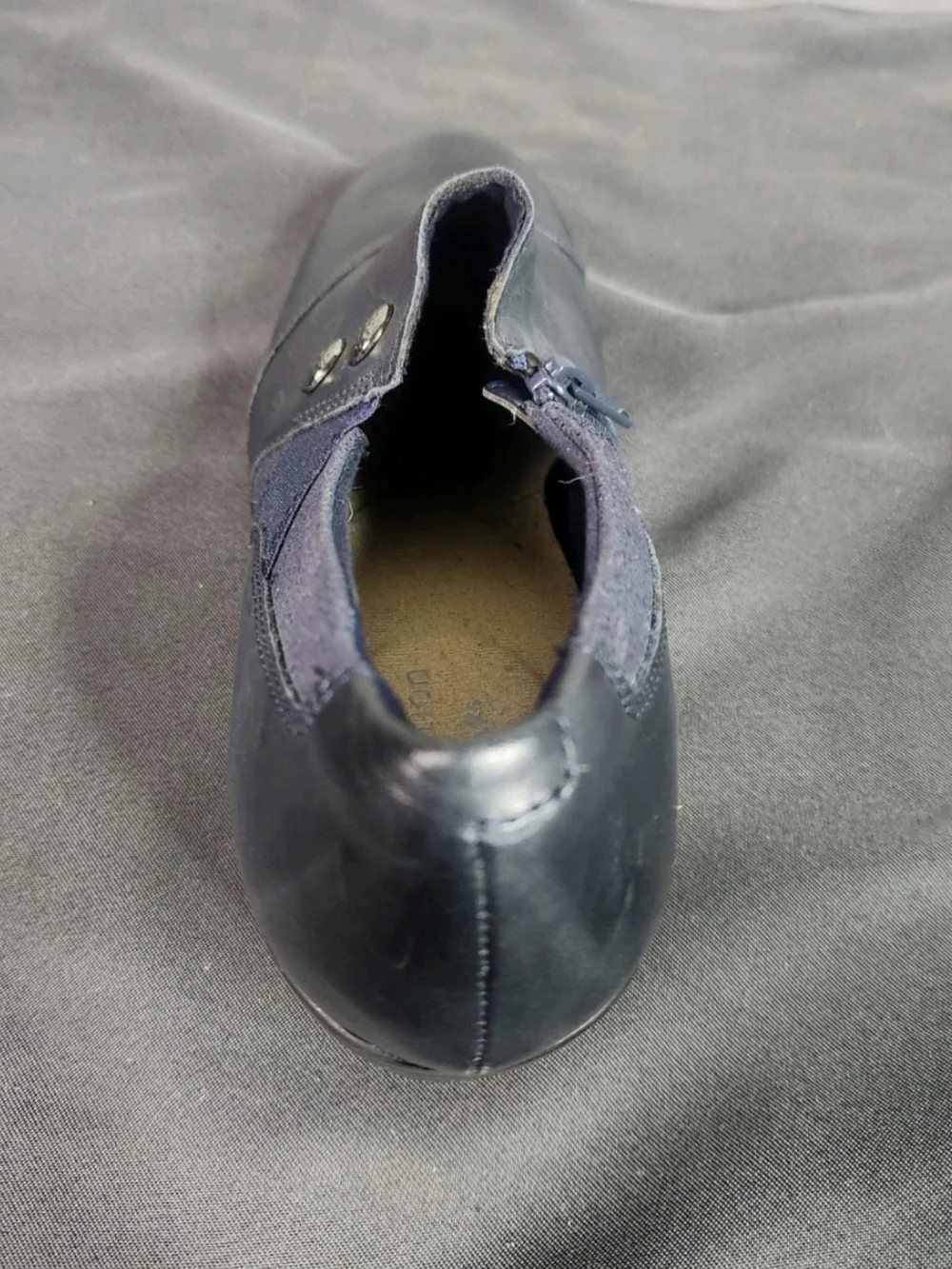 Clarks Navy Leather Low Heel Slip-On Booties